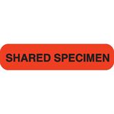 Phlebotomy/Specimen Receiving Labels SHARED SPECIMEN" - Fluorescent orange with black text - 1.625"W x 0.375"H
