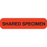 Phlebotomy/Specimen Receiving Labels SHARED SPECIMEN" - Fluorescent orange with black text - 1.625"W x 0.375"H