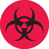 Biohazard Warning Labels Biohazard Symbol - Red with Black Text - 0.75"Dia