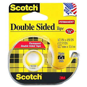 3M Scotch Double-Sided Permanent Tape - Scotch Permanent Double-Sided Tape Dispenser, 1/2" x 12.5 yd. - 137