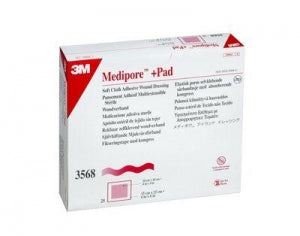 3M Medipore +Pad Soft Cloth Adhesive Wound Dressings - Medipore Plus Pad Soft Cloth Dressing, Adhesive, 3-1/2" x 13-3/4" - 3573
