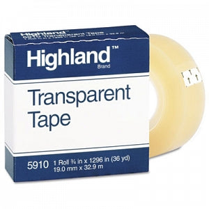 3M Highland Transparent Tape - Transparent Tape, 1" Core, Clear, 3/4" x 1296" - 5910-3/41296