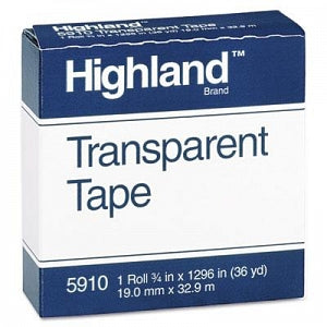 3M Highland Transparent Tape - Transparent Tape, 1" Core, Clear, 3/4" x 1296" - 5910-3/41296