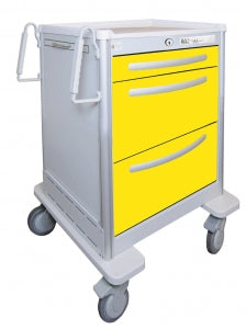 Medline Co-Label Slim Med Junior Aluminum Medical Carts - 3-Drawer Aluminum Med Junior Cart with One 3"and Two 9" Drawer Configuration, Yellow, Key Lock - MPH01WMLJA10Y