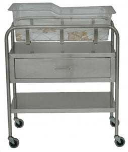 UMF Bassinets - Stainless Steel Bassinet with 1 Shelf and 1 Drawer - SS8525