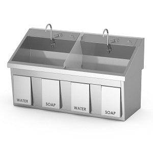 Mac Medical Stainless Steel Surgical Scrub Sinks - Surgical Scrub Sink with Knee Operated Water, Dual Station, 27.5"D x 64"W x 37"H - SS64