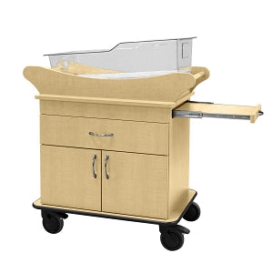 Amico with Drawer, Closed Door Storage, Table Marco Bassinets - Bassinet with 1 Drawer, 1 Cabinet and Pullout Table, Hard Rock Maple - BB-MMDD-01-HMP