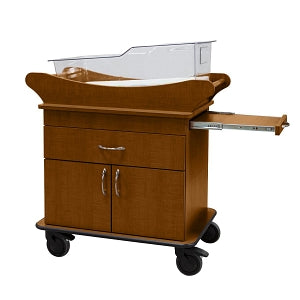 Amico with Drawer, Closed Door Storage, Table Marco Bassinets - Bassinet with 1 Drawer, 1 Cabinet and Pullout Table, Medium Cherry - BB-MMDD-01-MCP