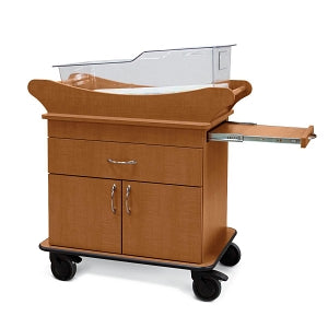 Amico with Drawer, Closed Door Storage, Table Marco Bassinets - Bassinet with 1 Drawer, 1 Cabinet and Pullout Table, Medium Oak - BB-MMDD-01-MOP