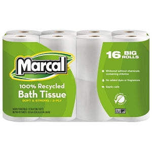 Marcal Paper Mills White Recycled Bath Tissue - 100% Recycled Two-Ply Bath Tissue, White - 16466