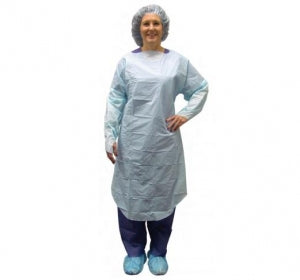 Precept Medical Personal Protection Gowns - Protective Procedure Gown with Open Back, Thumb Loops and Waist Ties, Blue, Size XL - 51573