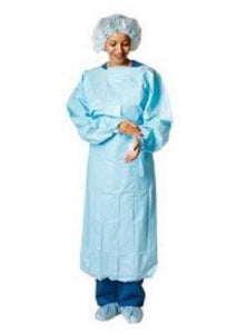 Precept Medical SMS and Polycoated Isolation Gowns - Blue Polyethylene Film Gown, Over-the-Head, Tapered Thumb Loop, Open Back, Size XL - 51576
