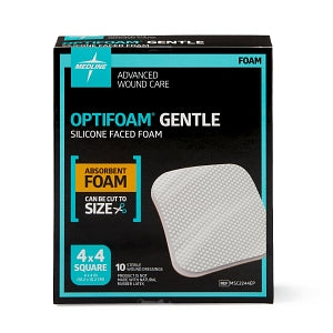Medline Optifoam Gentle Silicone-Faced Foam Dressings - Optifoam Gentle Silicone-Faced Foam Dressing, 4" x 4", in Educational Packaging - MSC2244EP