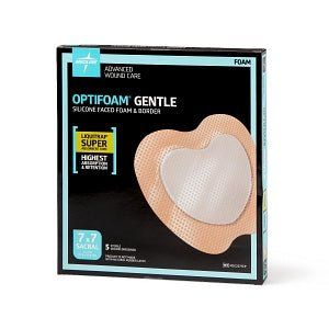 Medline Optifoam Gentle Silicone-Faced Foam Dressings with Liquitrap - Optifoam Gentle Silicone-Faced Foam Dressing with Liquitrap Super Absorbent Core, 7" x 7", Sacrum, in Educational Packaging - MSC2377EP