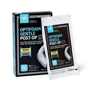 Medline Optifoam Gentle AG+ Post-Op Foam Dressings - Optifoam Gentle AG+ Post-Op Foam Dressing, 4" x 6" - MSC9746