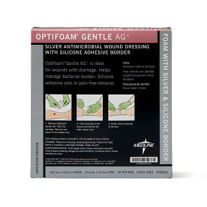Medline Optifoam Gentle AG+ Wound Dressing with Silicone Adhesive Border - Optifoam Gentle AG+ Wound Dressing with Silicone Adhesive Border, 6" x 6", in Educational Packaging - MSC9766EP