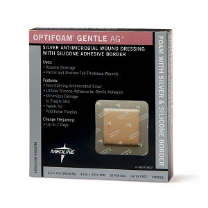 Medline Optifoam Gentle AG+ Wound Dressing with Silicone Adhesive Border - Optifoam Gentle AG+ Wound Dressing with Silicone Adhesive Border, 6" x 6", in Educational Packaging - MSC9766EP
