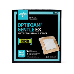 Medline Optifoam Gentle EX Foam Dressings - Optifoam Gentle EX Bordered Foam Dressing, 6" x 6", in Educational Packaging - MSCEX66EP