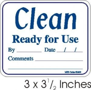 MES, Inc. "Clean Ready for Use" Labels - "Clean Ready for Use" Label, 3" x 3.5" - 2498