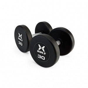 Johnson Health Tech XULT Urethane Round Dumbbells - XULT Urethane Round Dumbbell Pair, Black, 30 lb. - XT-030URE-RND