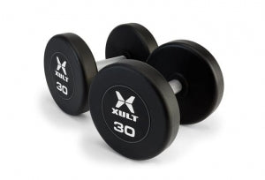 Johnson Health Tech XULT Urethane Round Dumbbells - XULT Urethane Round Dumbbell Pair, Black, 80 lb. - XT-080URE-RND