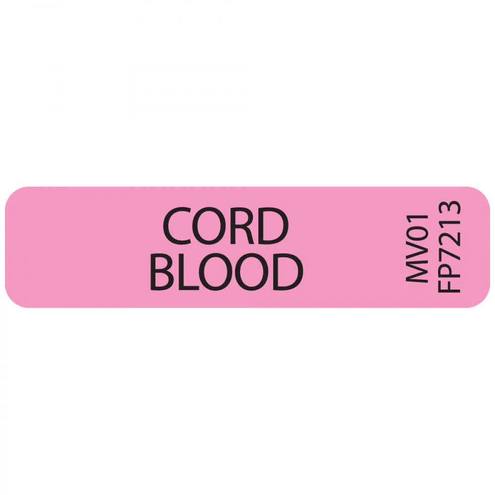 Label Paper Removable Cord Blood 1" Core 1 1/4" X 5/16" Fl. Pink 760 Per Roll