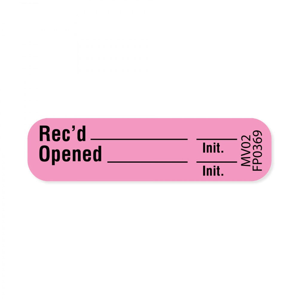 Label Paper Removable Recd I Init. Iopened 1" Core 1 7/16" X 3/8" Fl. Pink 666 Per Roll