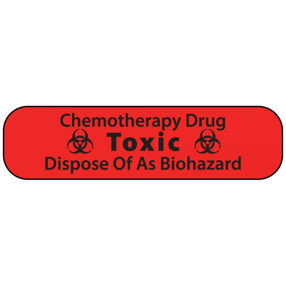 Label Paper Permanent Chemotherapy Drug / 1" Core 1 7/16" X 3/8" Fl. Red 666 Per Roll