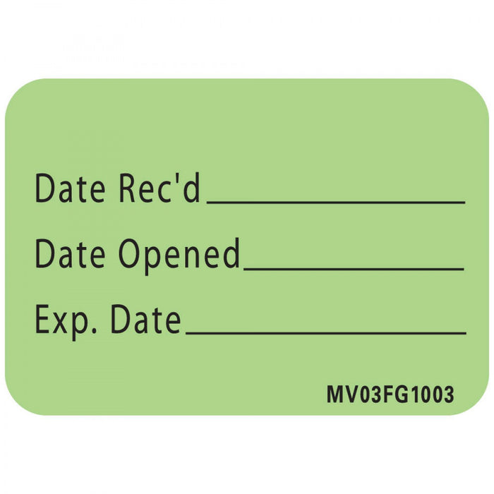 Label Paper Removable Date Recd 1" Core 1 7/16" X 1 Fl. Green 666 Per Roll