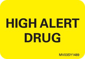 Label Paper Permanent High Alert Drug 1" Core 1 7/16" X 1 Yellow 666 Per Roll
