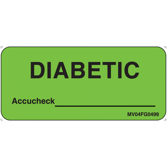 Label Paper Removable Diabetic Accucheck 1" Core 2 1/4" X 1 Fl. Green 420 Per Roll