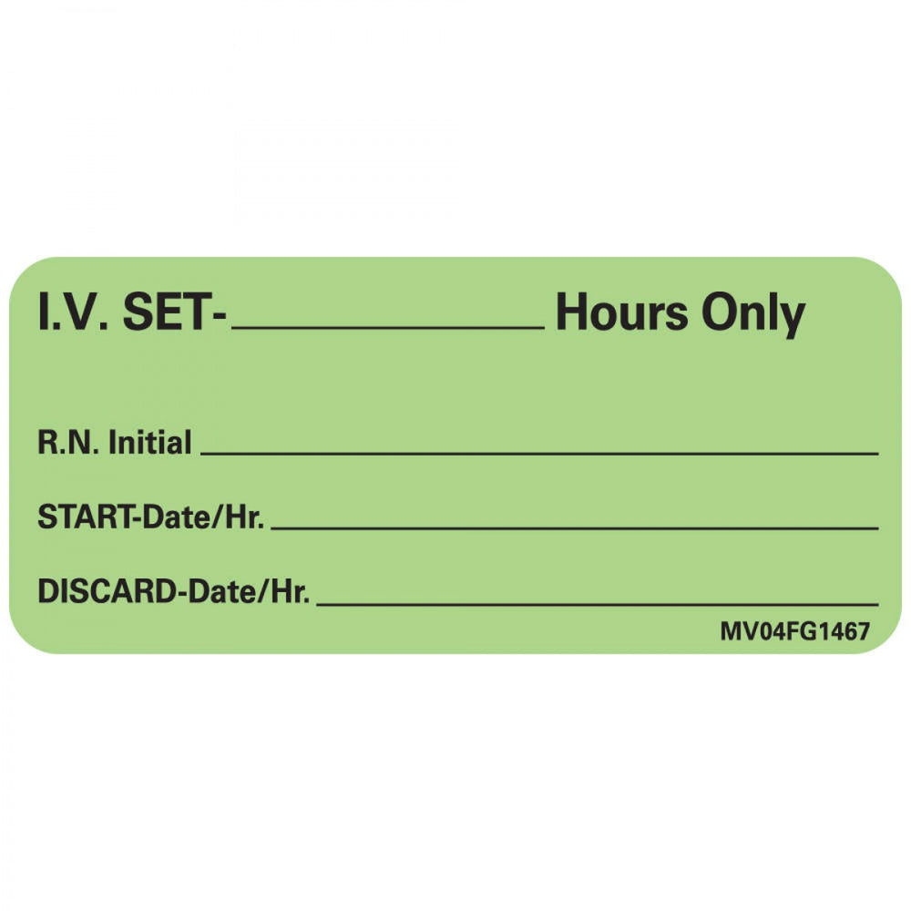 Label Paper Removable I.V. Set- Hours Only 1" Core 2 1/4" X 1 Fl. Green 420 Per Roll