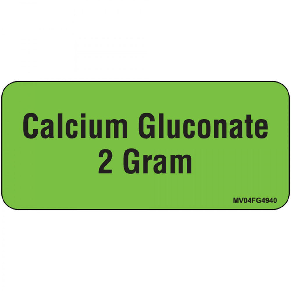 Label Paper Removable Calcium Gluconate 2 1" Core 2 1/4" X 1 Fl. Green 420 Per Roll