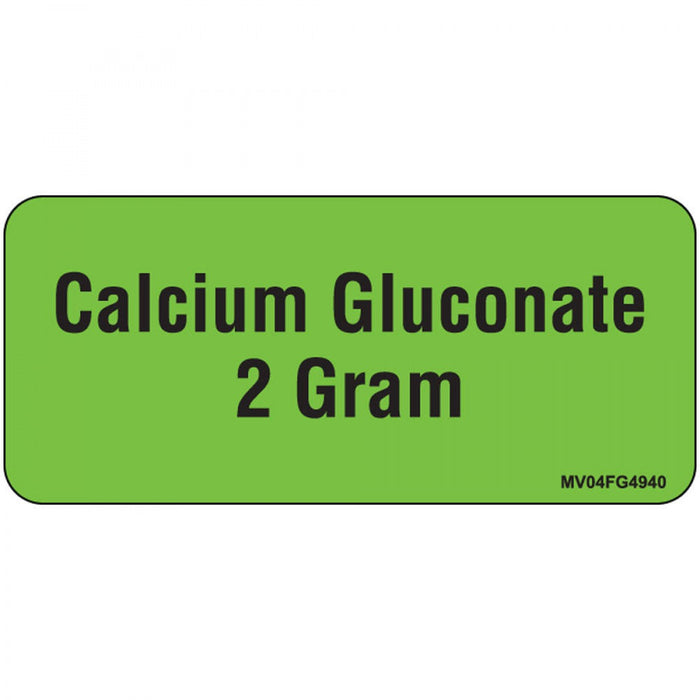 Label Paper Removable Calcium Gluconate 2 1" Core 2 1/4" X 1 Fl. Green 420 Per Roll