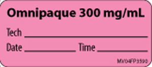 Label Paper Removable Omnipaque 300 1" Core 2 1/4" X 1 Fl. Pink 420 Per Roll