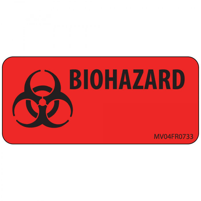 Label Paper Permanent Biohazard 1" Core 2 1/4" X 1 Fl. Red 420 Per Roll