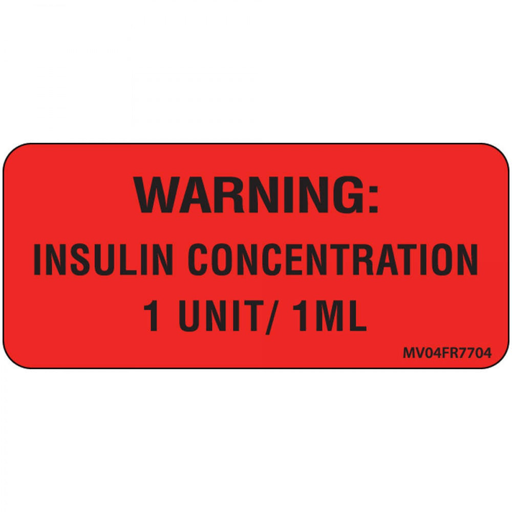Label Paper Permanent Warning: Insulin 1" Core 2 1/4" X 1 Fl. Red 420 Per Roll