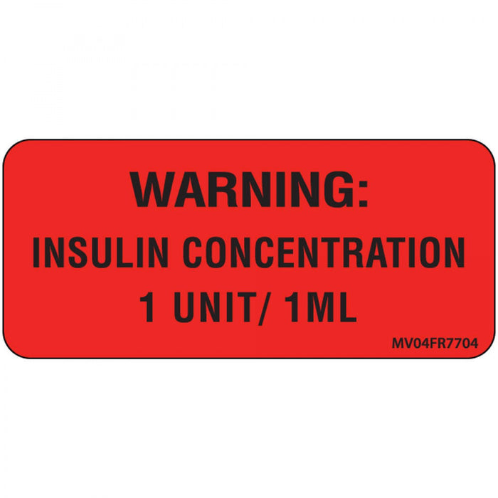 Label Paper Permanent Warning: Insulin 1" Core 2 1/4" X 1 Fl. Red 420 Per Roll