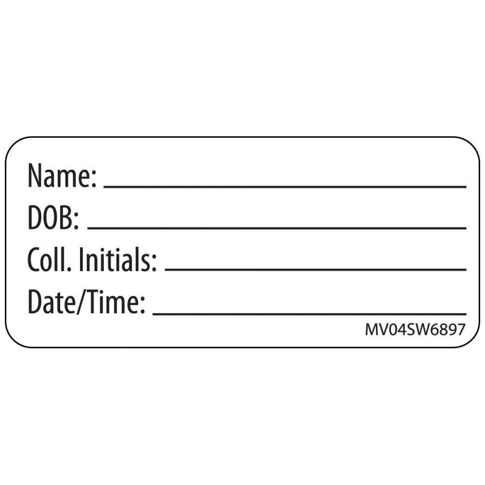 Label Paper Removable Name: Dob: Coll. 1" Core 2 1/4" X 1 White 420 Per Roll
