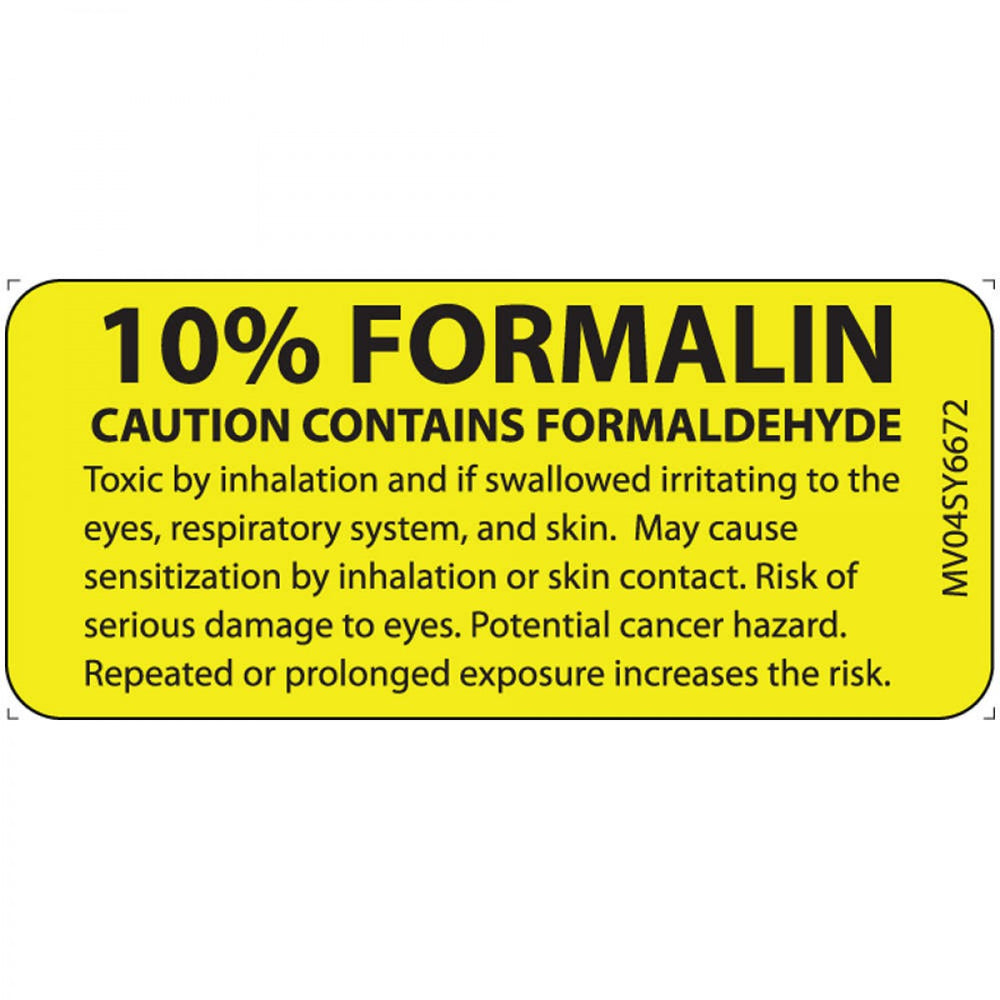 Lab Communication Label (Paper, Permanent) 10% Formalin Caution 1 Core 2 1/4" X 1 Yellow - 420 Per Roll
