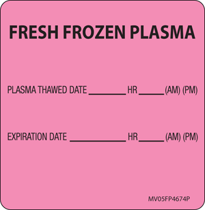Label Paper Permanent Fresh Frozen Plasma 1" Core 2 7/16" X 2 1/2" Fl. Pink 400 Per Roll