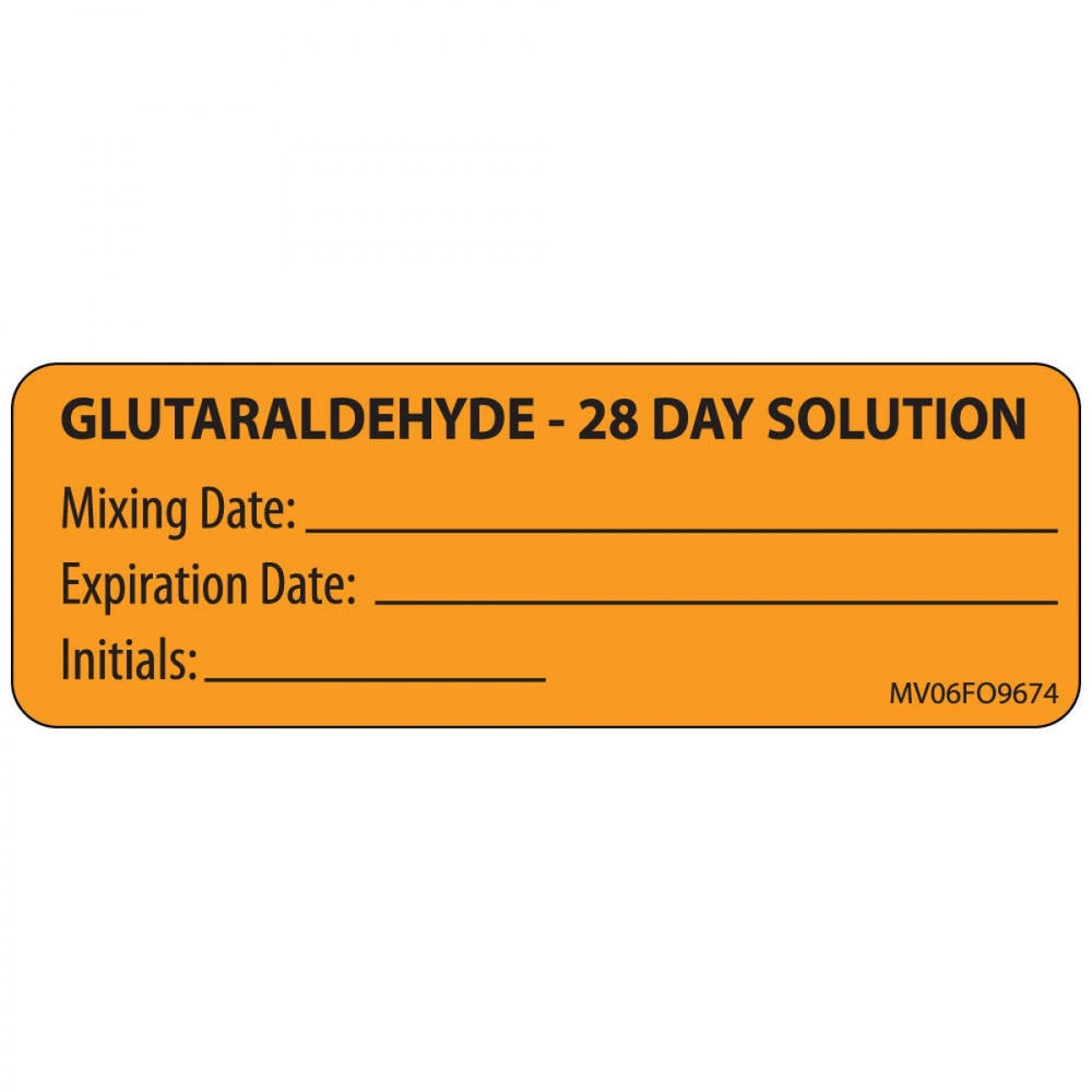 Label Paper Removable Glutaraldehyde - 28 1" Core 2 15/16" X 1 Fl. Orange 333 Per Roll