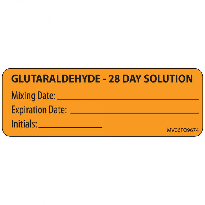 Label Paper Removable Glutaraldehyde - 28 1" Core 2 15/16" X 1 Fl. Orange 333 Per Roll