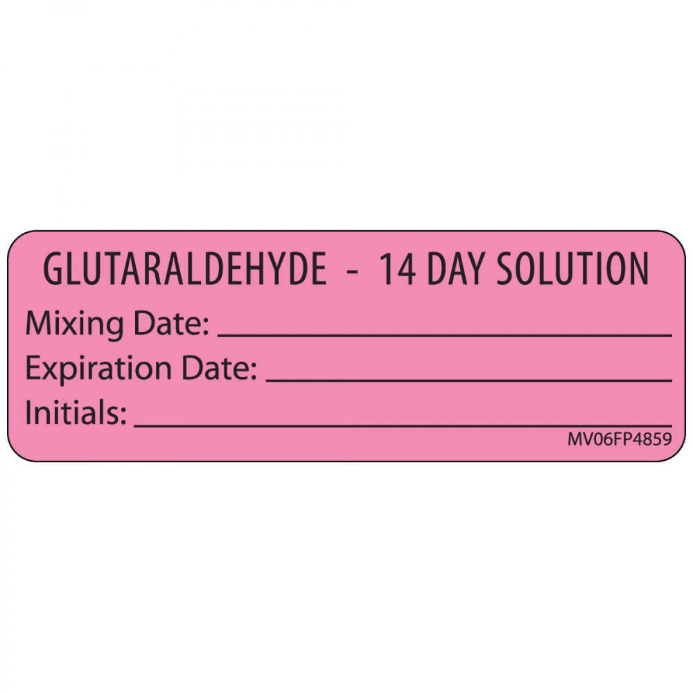 Label Paper Removable Glutaraldehyde - 1"4 1 Core 2 15/16" X 1 Fl. Pink 333 Per Roll