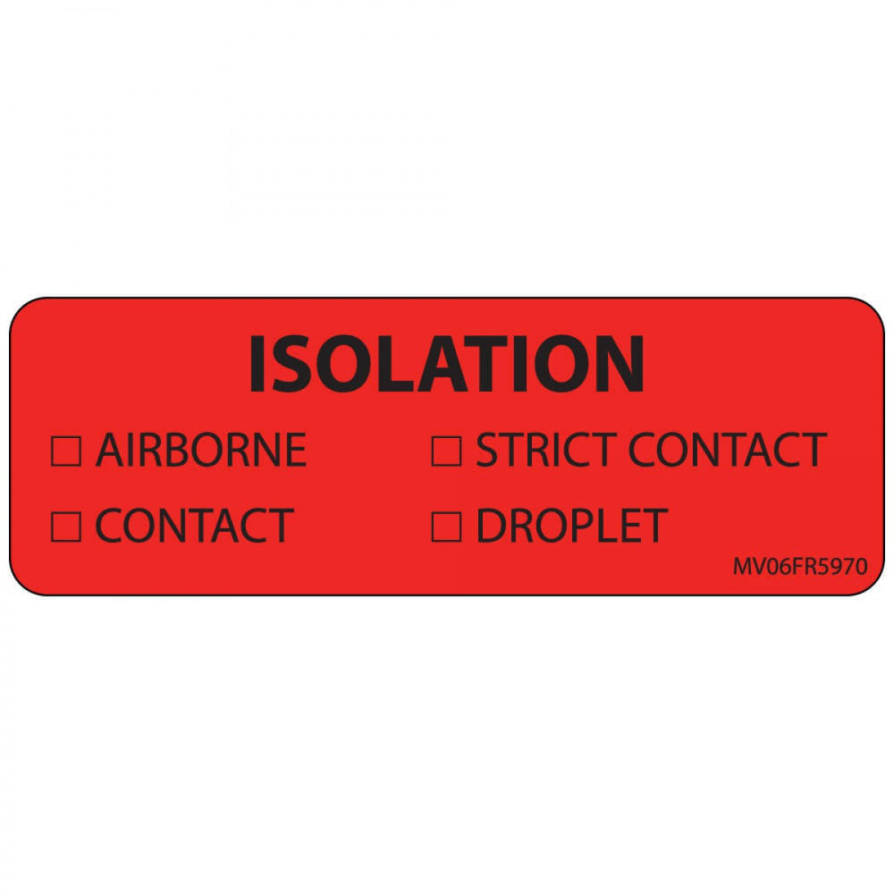 Label Paper Permanent Isolation Airborne 1" Core 2 15/16" X 1 Fl. Red 333 Per Roll