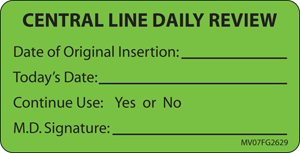 Label Paper Removable Central Line Daily 1" Core 2 15/16" X 1 1/2" Fl. Green 333 Per Roll