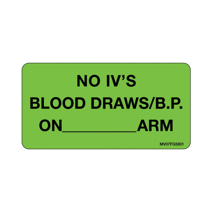 Label Paper Removable No Ivs Blood 1" Core 2 15/16" X 1 1/2" Fl. Green 333 Per Roll