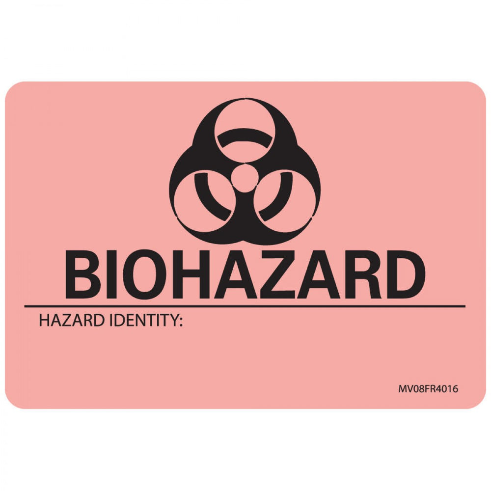 Label Paper Permanent Biohazard Hazard 1" Core 2" 15/16" X 2 Fl. Red 333 Per Roll