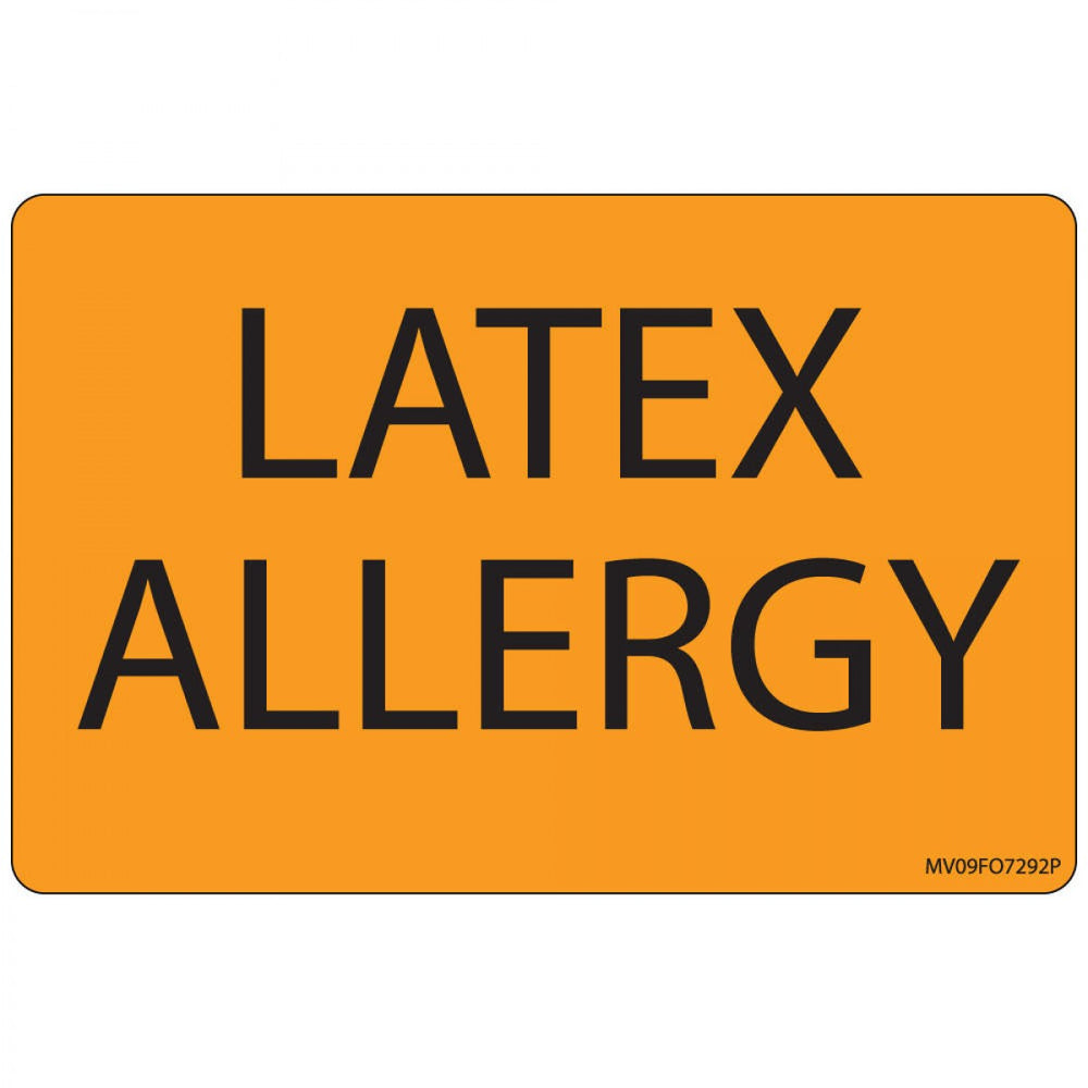 Label Paper Permanent Latex Allergy 1" Core 4" X 2 5/8" Fl. Orange 375 Per Roll