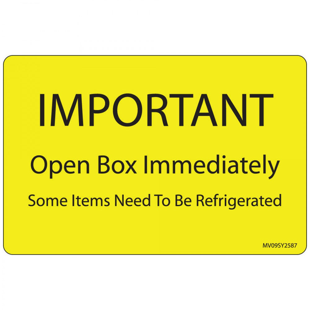 Label Paper Permanent Important Open Box 1" Core 4" X 2 5/8" Yellow 375 Per Roll